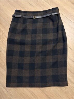 AMANDA & CHELSEA Classic Plaid Pencil Skirt - Black & Brown. Fully lined